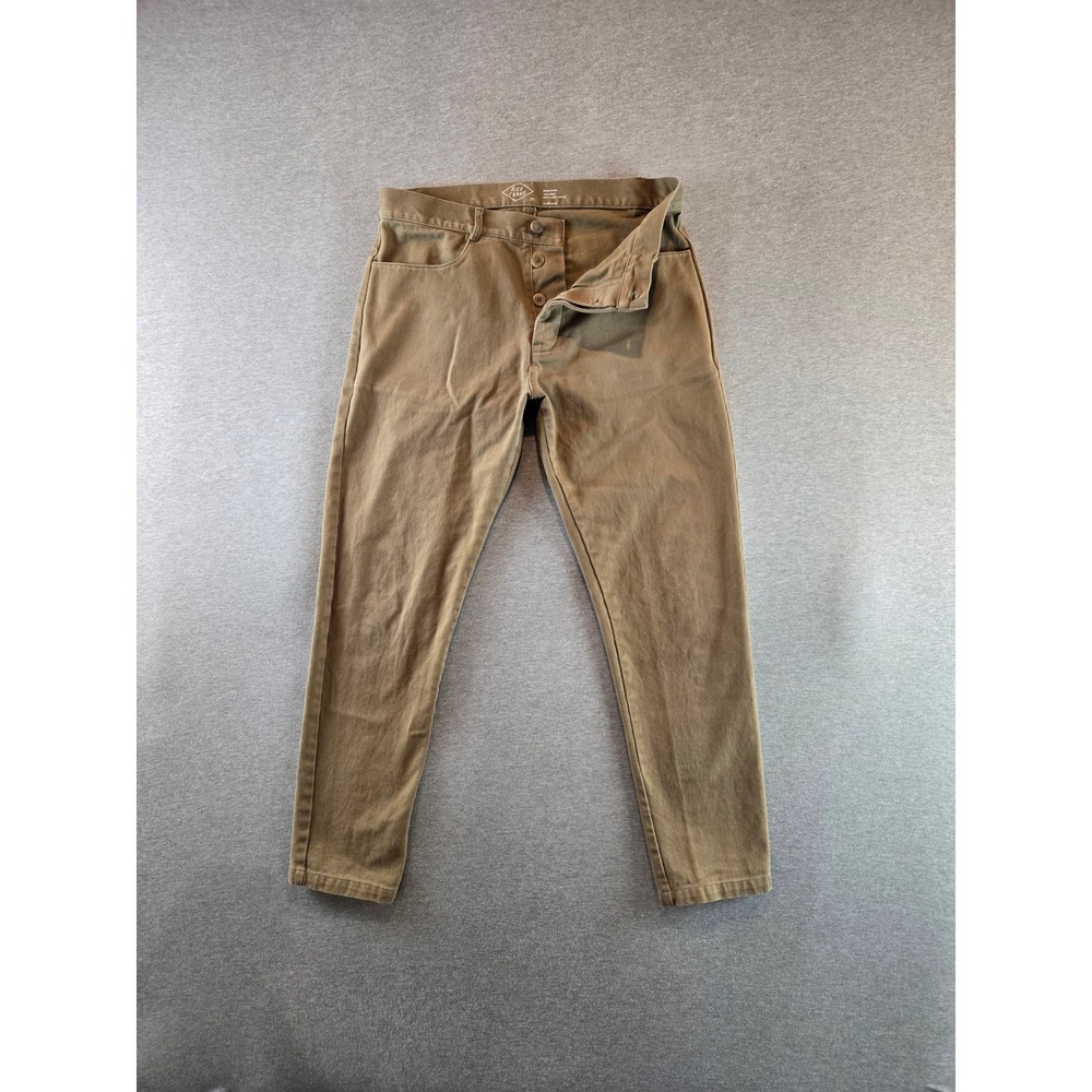 Alex Crane Canvas Cham Pants Mens 31 Olive‎ Brown Cotton Taper Button Fly Chinos